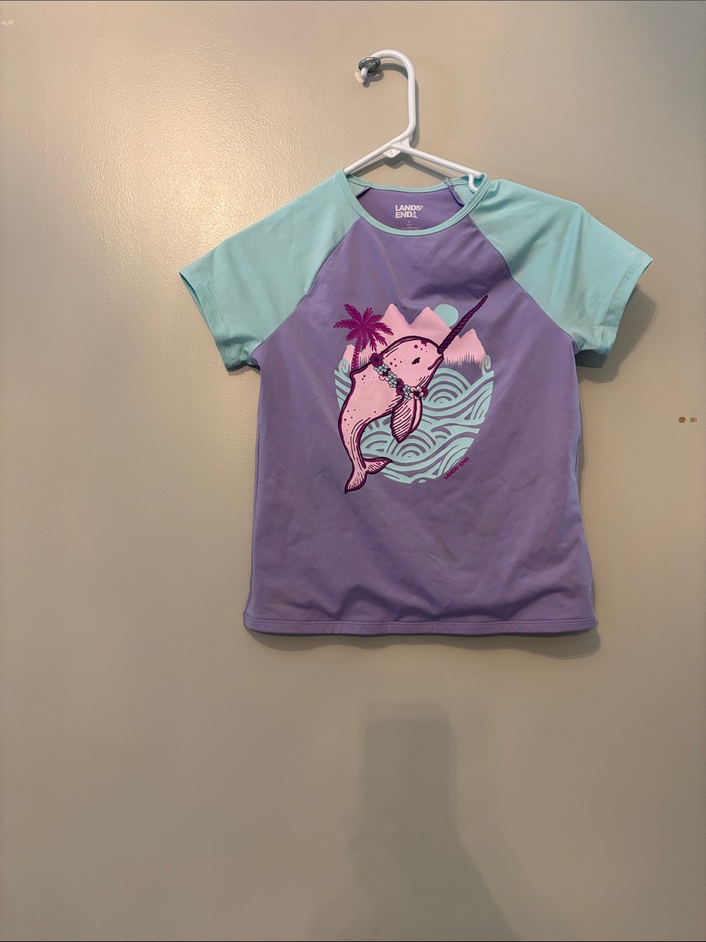 Lands' End Purple & Aqua Narwhal Kids Rash Guard